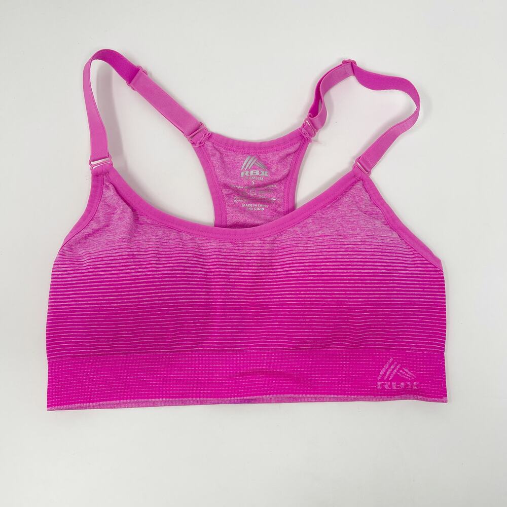 RBX Seamless Racerback Striped Sports Bra Pink Adjustable Strap Keyhole Small S